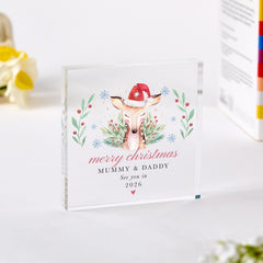 Christmas Gift for Pregnant – Acrylic Plaque – New Mum Dad Keepsake from The Bump – Reindeer Design Baby Announcement Gift for Mummy & Daddy