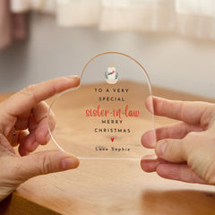 Christmas Gift for Sister - in - law, Daughter - in - law or Stepmum – Heart Acrylic Plaque Keepsake – Special Festive Present from Family