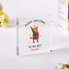 Christmas Gift for Stepdad Acrylic Plaque Keepsake for Bonus Dad or Stepfather, Cute Festive Present from Child or Teen