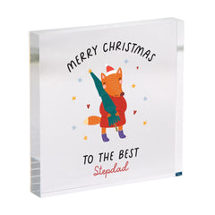 Christmas Gift for Stepdad Acrylic Plaque Keepsake for Bonus Dad or Stepfather, Cute Festive Present from Child or Teen