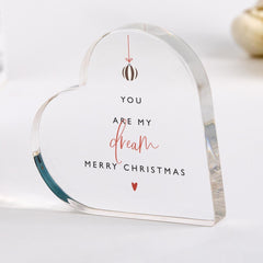 Christmas Gift for Wife or Husband Heart Shaped Acrylic Plaque 'You Are My Dream' Keepsake, Romantic Gift for Girlfriend or Boyfriend