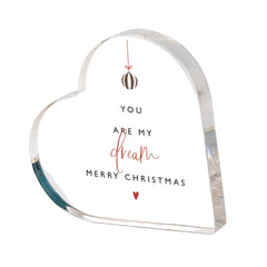 Christmas Gift for Wife or Husband Heart Shaped Acrylic Plaque 'You Are My Dream' Keepsake, Romantic Gift for Girlfriend or Boyfriend