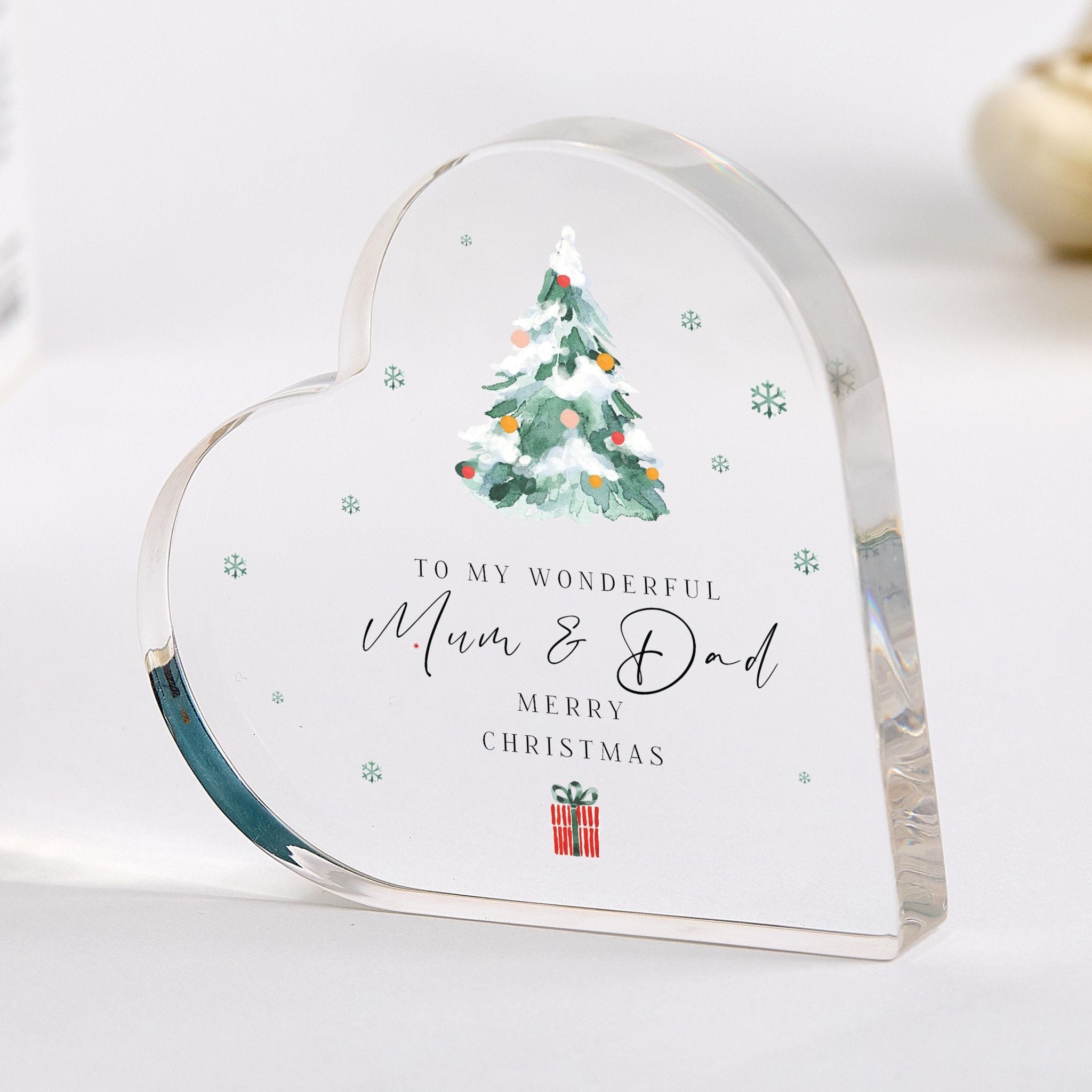 Christmas Heart Acrylic Plaque – Festive Keepsake Gift for Mum and Dad, Grandma and Grandad, Auntie and Uncle – Holiday Decoration Ornament