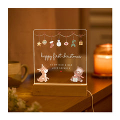 Christmas LED Light Plaque Gift –Happy First Xmas Night Light Keepsake for Mum Dad Grandma Nanny Auntie Festive Present from Child Xmas Gift