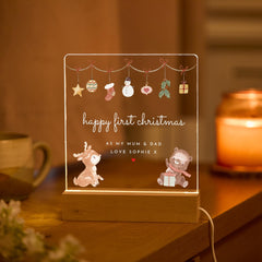Christmas LED Light Plaque Gift –Happy First Xmas Night Light Keepsake for Mum Dad Grandma Nanny Auntie Festive Present from Child Xmas Gift