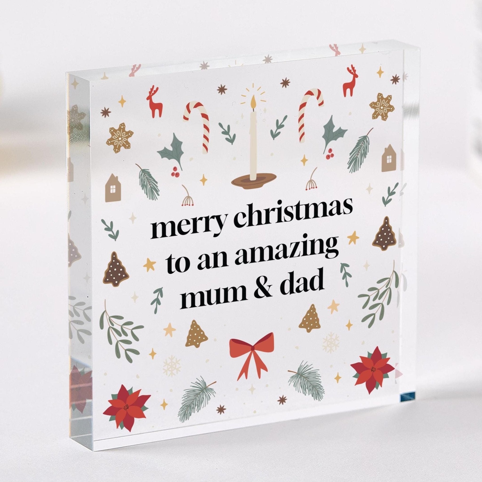 Christmas Mum and Dad Acrylic Plaque Gift Festive Xmas Keepsake Decoration for Parents from Son or Daughter Holiday Present Idea