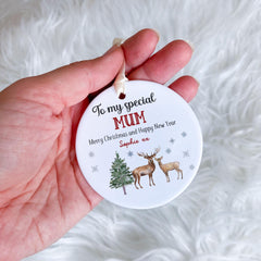Christmas Ornament for Mummy Daddy Auntie Uncle Nanny and Friends with To My Special Text and Name Reindeer to Design Cute Ceramic Xmas Gift