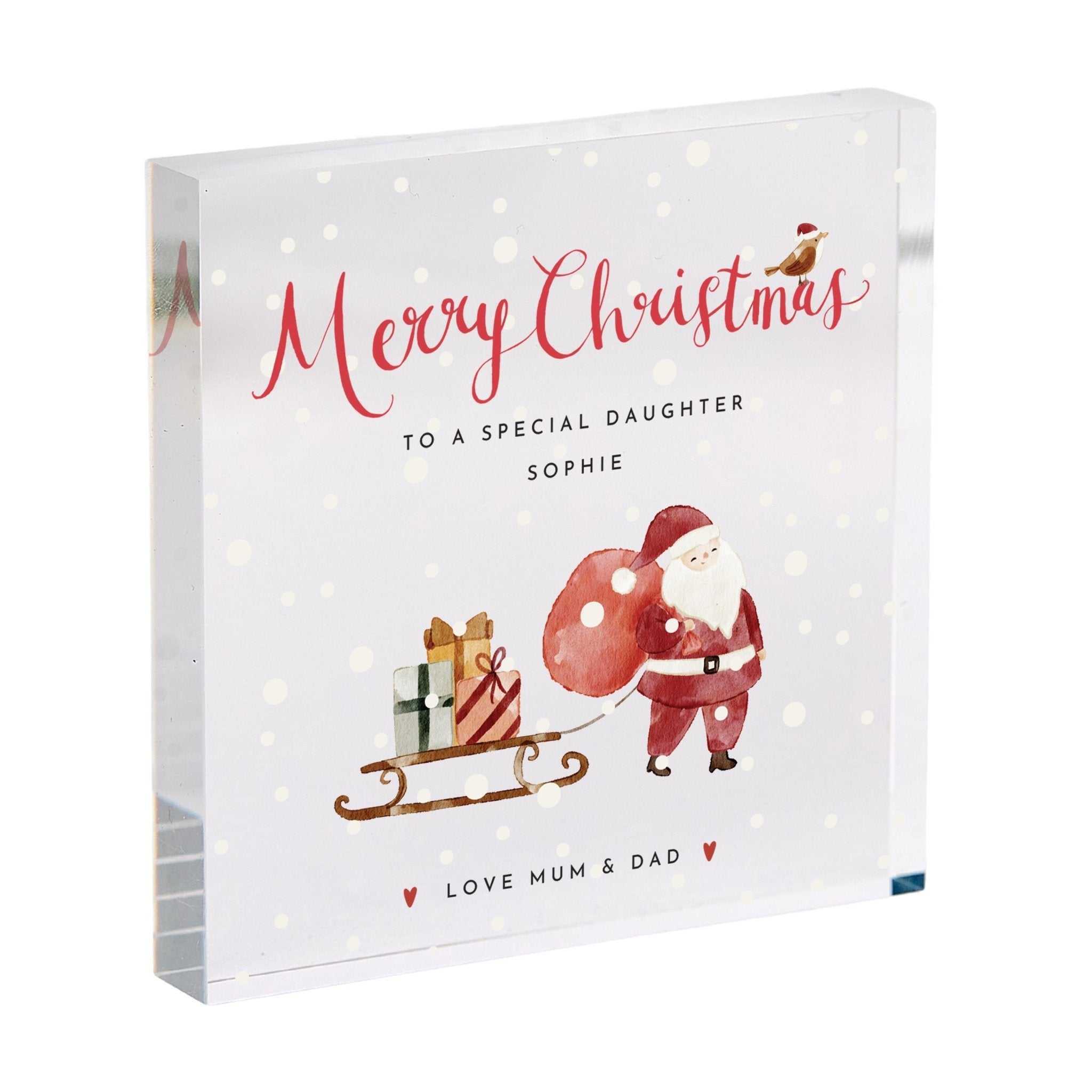 Christmas Santa Sleigh Acrylic Plaque Gift Festive Keepsake for Son Daughter Grandson Granddaughter Niece Nephew Godson Goddaughter Xmas