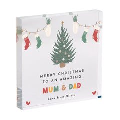 Christmas Tree Acrylic Plaque Gift for Mum and Dad or Grandma and Grandad Xmas Decoration from Child Son Daughter or Grandson Granddaughter