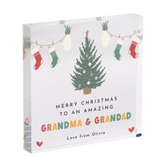 Christmas Tree Acrylic Plaque Gift for Mum and Dad or Grandma and Grandad Xmas Decoration from Child Son Daughter or Grandson Granddaughter