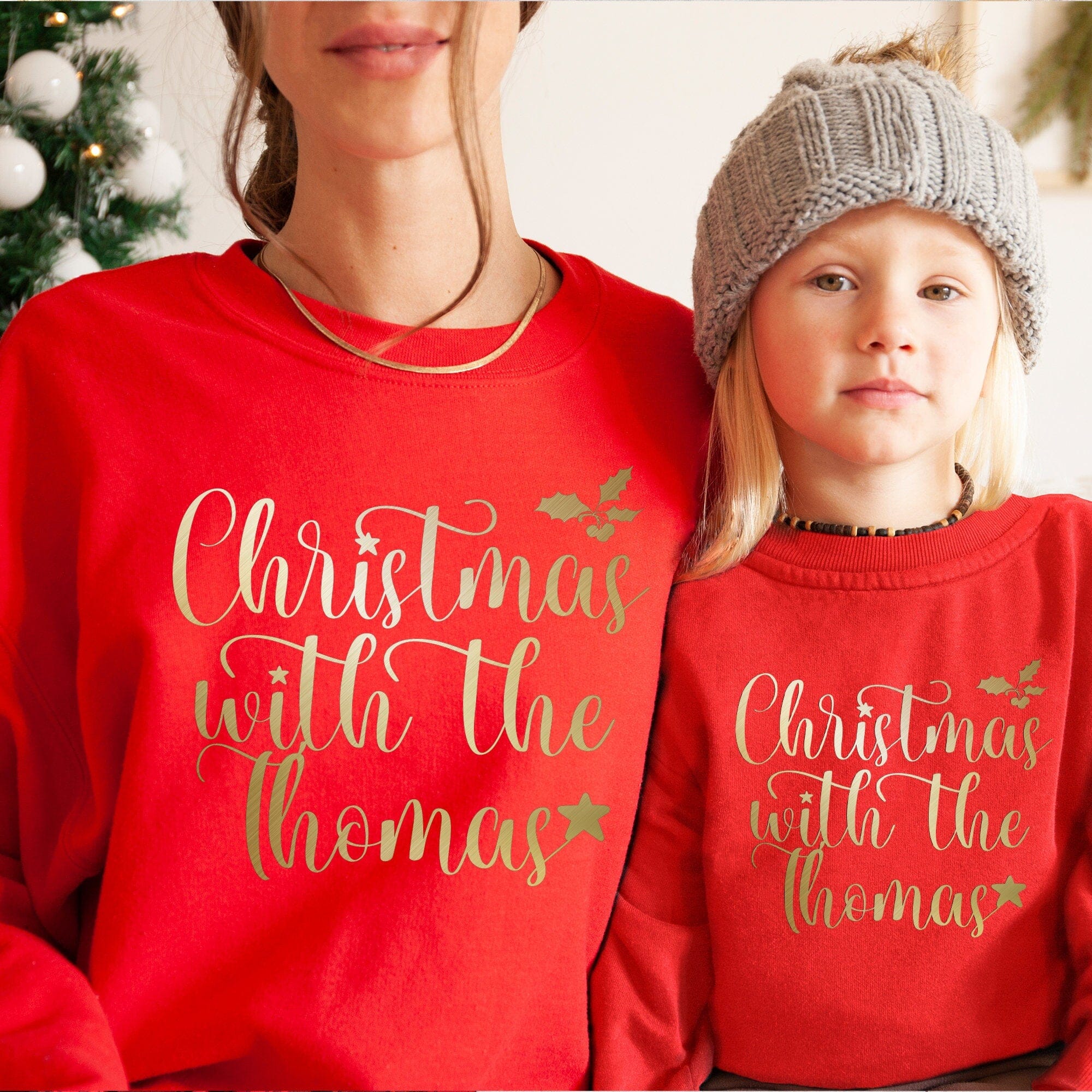 Christmas With The Last Name Personalised Family Christmas Jumper Gold Foil Matching Sweatshirt