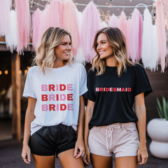 Colourful Bride and team T-shirt, Bridesmaid, Maid of Honour, Mother of Bride, Groom, Hen Bachelorette Party Top - Pomchick