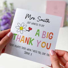 Colourful Thank You Teacher Card – Big Thank You Message – Nursery, Reception or Primary End of Term or Teacher’s Day Gift Card from Child