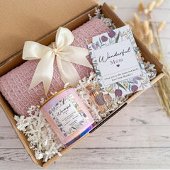 Cosy Gift Set Blanket Candle Mini Matches Jar and Card Gift for Mum Mother's Day Mum's Birthday Christmas Hygge