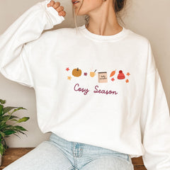 Cosy Season Autumn Sweatshirt Cute Jumper with Pumpkin & Leaves Autumn Gift for Her