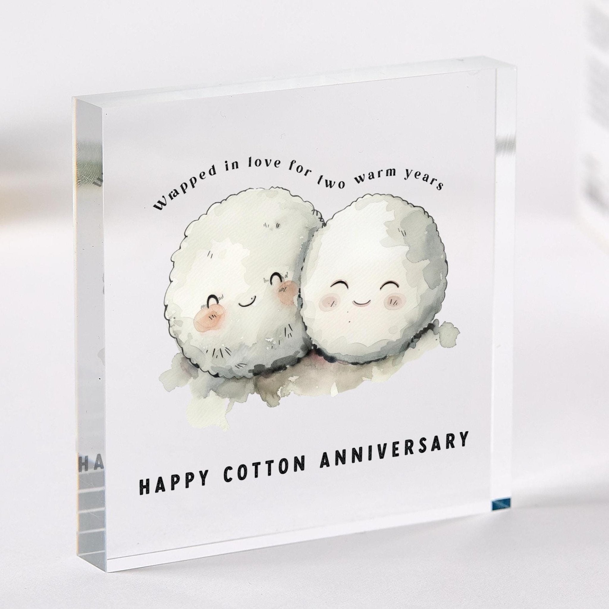 Cotton Anniversary Acrylic Plaque Cute 2nd Year Keepsake Wife Husband Partner Girlfriend or Boyfriend Second Wedding Anniversary
