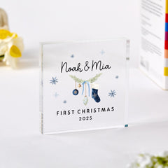 Couple’s First Christmas Acrylic Block – Personalised Romantic Keepsake Gift for Her or Him