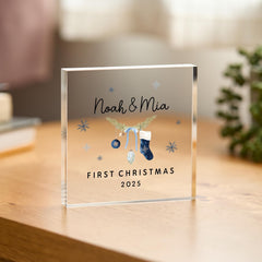 Couple’s First Christmas Acrylic Block – Personalised Romantic Keepsake Gift for Her or Him