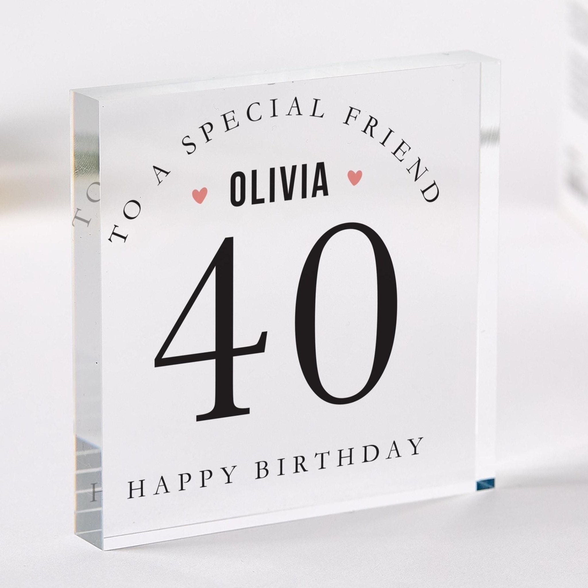 Custom Birthday friend Her or Him Acrylic Name Keepsake Milestone Age Display to Special Friend or Loved One 30th 40th 50th 60th