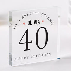 Custom Birthday Gift for friend Her or Him Acrylic Name Keepsake Milestone Age Display to a Special Friend or Loved One 30th 40th 50th 60th