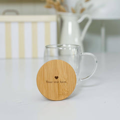 Custom Double Wall Glass Mug with Bamboo Lid – Engraved Your Text Gift for Her or Him