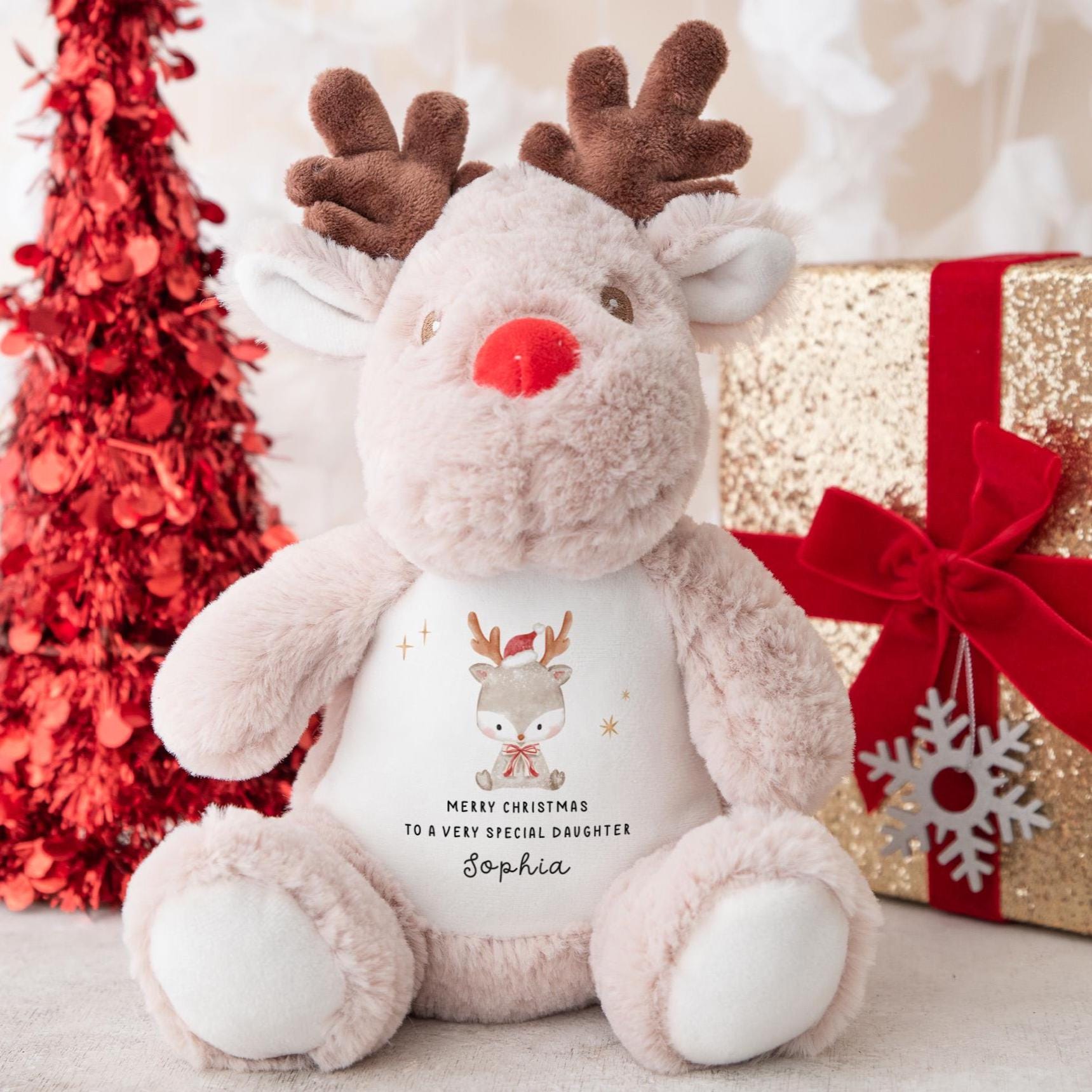 Customised Daughter Reindeer Teddy Christmas Gift – Cute Festive Keepsake from Mum or Dad for Child’s Xmas Present for Her Daughter