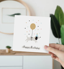 Cute Birthday Card With Cute Dog And Balloons Happy Birthday Card For Dog Owner Dog Mum Dad Dog Lover Girlfriend Funny Animal Card