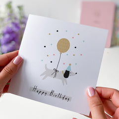 Cute Birthday Card With Cute Dog And Balloons Happy Birthday Card For Dog Owner Dog Mum Dad Dog Lover Girlfriend Funny Animal Card