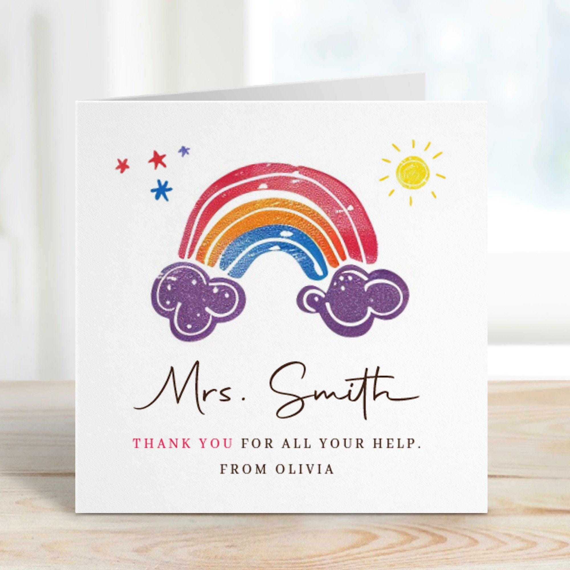 Cute Card For Teacher Thank You Card Rainbow Personalised Card End Of Cute Card For Teacher Thank You Card Rainbow Personalised Card End Of