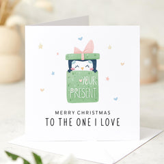Cute Christmas Card for Boyfriend Husband Wife Girlfriend Partner Funny Penguin Design Romantic Xmas Card