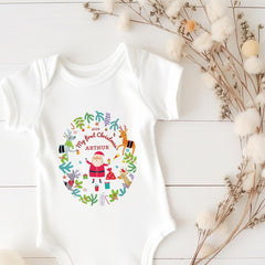 Cute Personalised First Christmas bodysuit with Santa Claus Gift for baby girl boy Matching Bib 1st Xmas outfit daughter son nephew niece