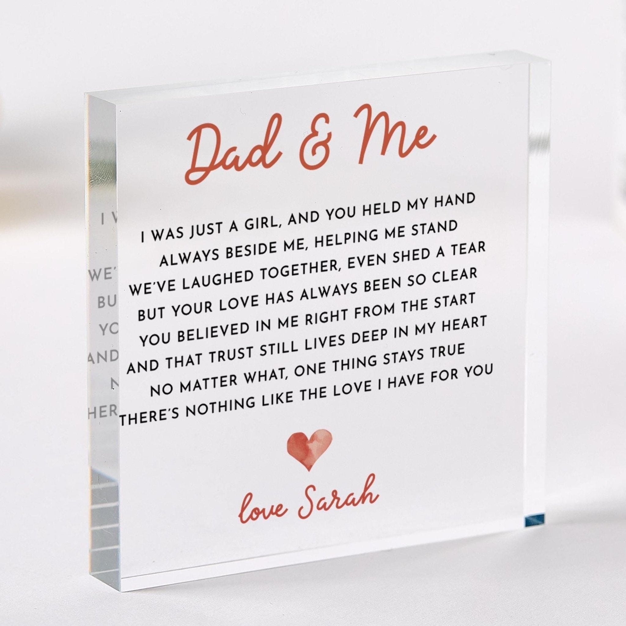 Dad & Me Personalised Daddy Acrylic Plaque Special Daughter Keepsake Dads Birthday Christmas or Fathers Day Present