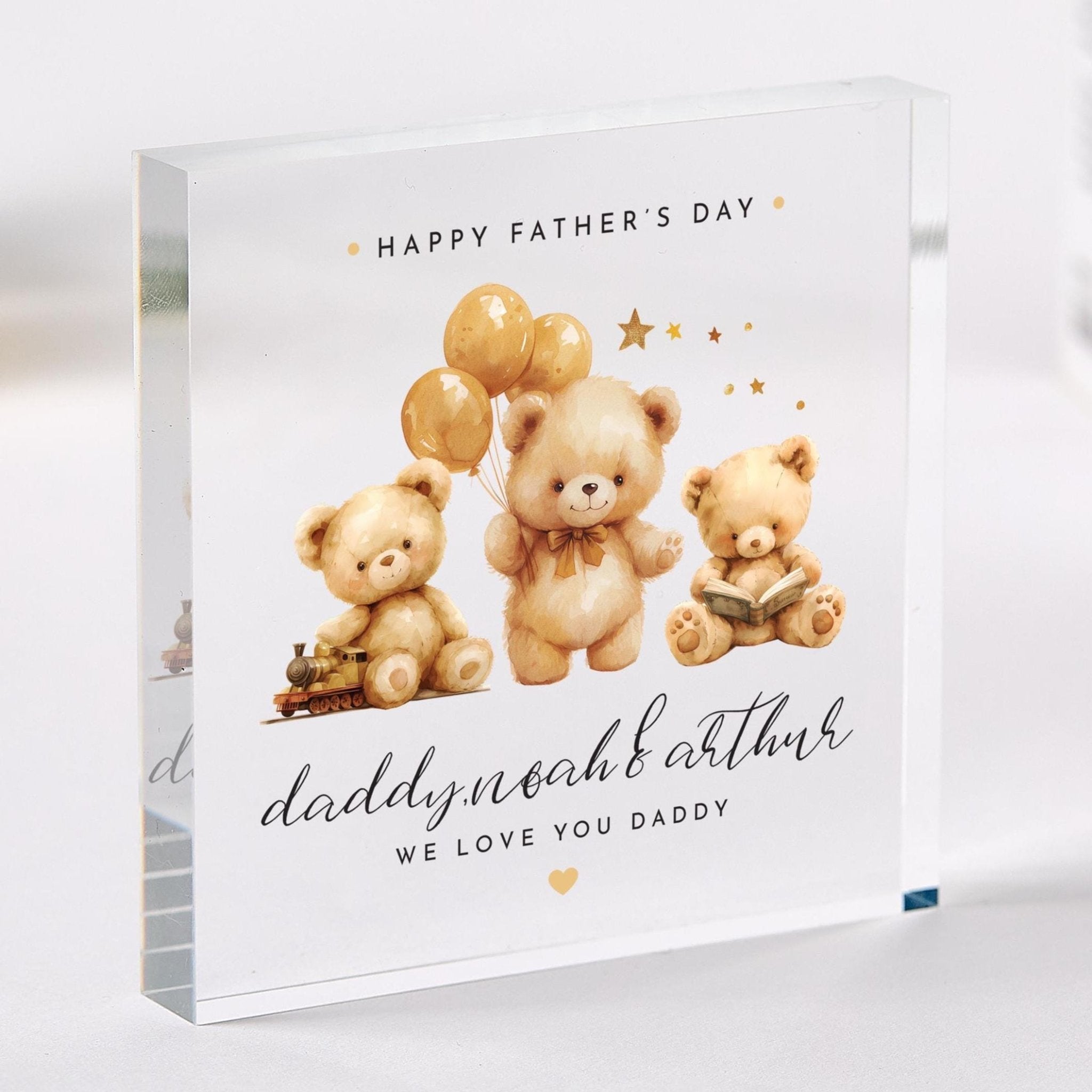 Daddy Acrylic Plaque Happy Father's Day Gift from Kids Personalised Name Keepsake Cute Teddy Bear Decoration for Him