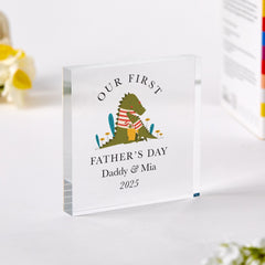 Daddy and baby acrylic plaque Personalised First Father's Day Cute Animal Design with Name and Year Gift for New Dad 1st Fathers Keepsake