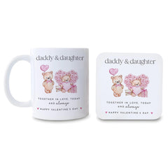 Daddy & Daughter Valentine's Mug Coaster Cute Bear Together in Love Today Gift for New Dad