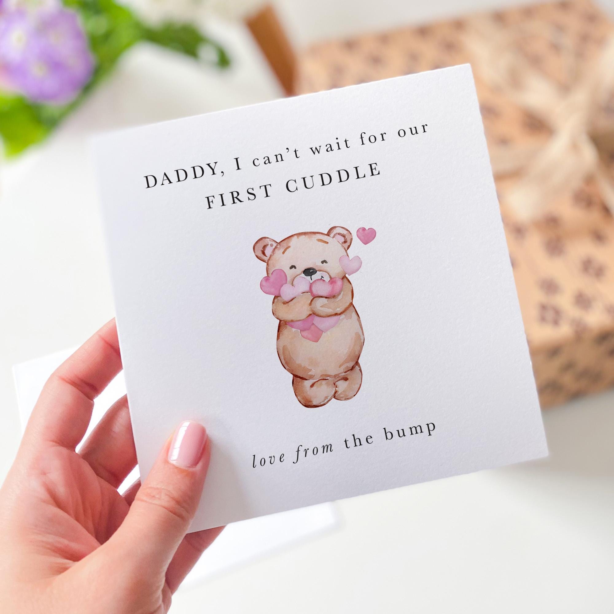 Daddy to Be First Father’s Day Card From Baby Girl Custom Name Sweet Bear Keepsake from the Bump Perfect for Expectant New Dads