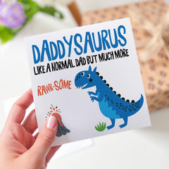 Daddysaurus Card Funny Dinosaur Father's Day Dad's Birthday Card for Dad Cute Rawrsome from Kids Son Daughter Daddy Gift for Loving Father