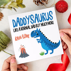 Daddysaurus Card Funny Dinosaur Father's Day Dad's Birthday Card for Dad Cute Rawrsome from Kids Son Daughter Daddy Gift for Loving Father