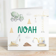 Digger Construction Birthday Card For Boys Girls Happy Birthday Gift Card With Name And Cute Trucks Daughter Son Grandson Nephew Niece