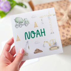 Digger Construction Birthday Card For Boys Girls Happy Birthday Gift Card With Name And Cute Trucks Daughter Son Grandson Nephew Niece