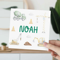 Digger Construction Birthday Card For Boys Girls Happy Birthday Gift Card With Name And Cute Trucks Daughter Son Grandson Nephew Niece