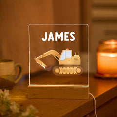 Digger Night Light Custom Name LED Lamp Construction Theme Nursery Decor Kids Bedroom Gift Nephew Niece
