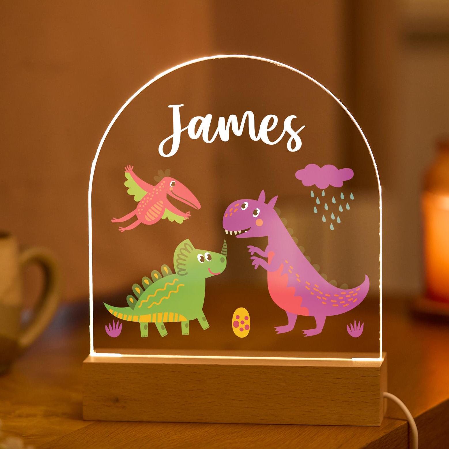 Dinosaur Night Light Custom Name LED Lamp Kids Room Decor Dino Theme Nursery Gift for Boys & Girls Birthday