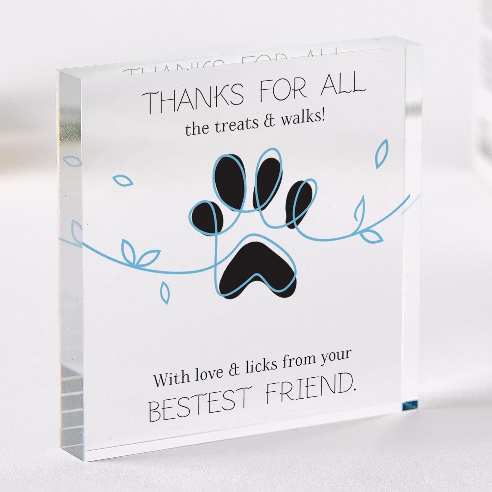 Dog Lover Appreciation Acrylic Plaque Cute Paw Print Design Thank