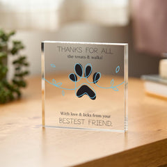 Dog Lover Appreciation Acrylic Plaque Cute Paw Print Design Thank You Gift for Pet Sitters Walkers or Special Dog Mum Dad Parents