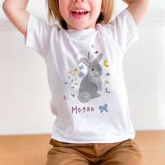 Easter Bunny T-Shirt Name Gift for Kids Girl Boy Toddler Cute Floral Rabbit Tee Birthday Outfit Baby First Easter