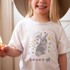 Easter Bunny T-Shirt Name Gift for Kids Girl Boy Toddler Cute Floral Rabbit Tee Birthday Outfit Baby First Easter