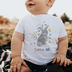Easter Bunny T-Shirt Name Gift for Kids Girl Boy Toddler Cute Floral Rabbit Tee Birthday Outfit Baby First Easter