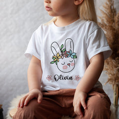 Easter Bunny Tshirt Baby Bodysuit Babygrow Personalised Kids T-Shirt With Name Bunny Design For Boys Girls