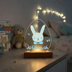 Easter Egg Bunny LED Night Light with Name – Pink or Blue - Custom Acrylic Nursery Lamp Gift for Baby Boy or Girl